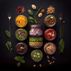 Fototapeta na wymiar Experience the perfect blend of vegetables and lettuce in our mason jar salads, canned vegetables, GENERATIVE AI
