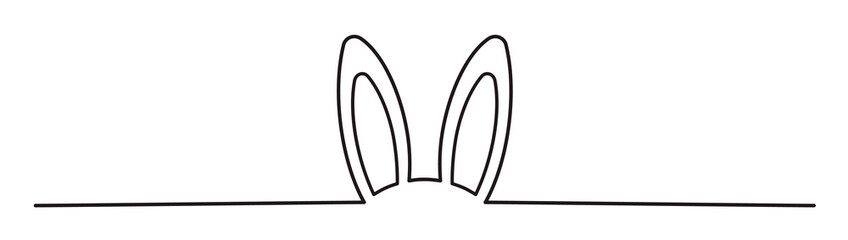 Easter Bunny Ears line art banner in scribble style hand drawn with continuous thin line, divider...