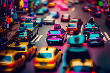 Illustration of colorful car city traffic jam, AI-generated image