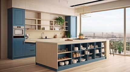 Modern kitchen interior design. Illustration AI Generative.