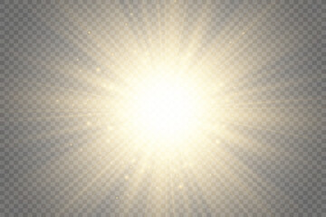 Special lens flash, light effect. The flash flashes rays and searchlight. illust.White glowing light. Beautiful star Light from the rays. The sun is backlit. Bright beautiful star. Sunlight. Glare.	