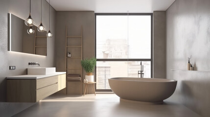 Naklejka na ściany i meble Modern bathroom interior design. Illustration AI Generative.