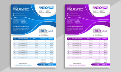Vector invoice template design with abstract wave shape