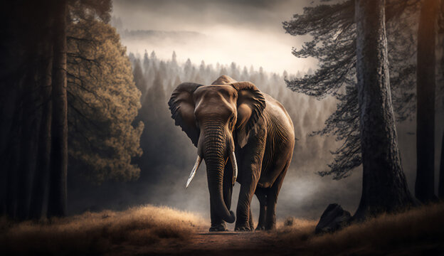 森林の中を歩くゾウ | Elephant walking in the forest Generative AI