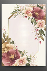 Elegant invitation template. Wedding card with beautiful flowers. Generative AI