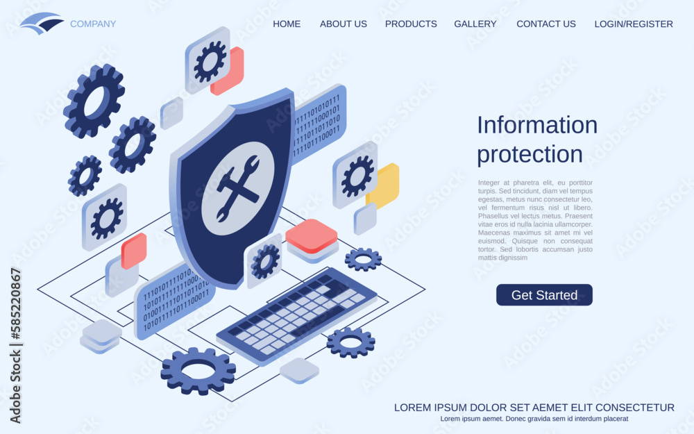 Poster information protection, data security, access control modern 3d isometric vector concept illustratio
