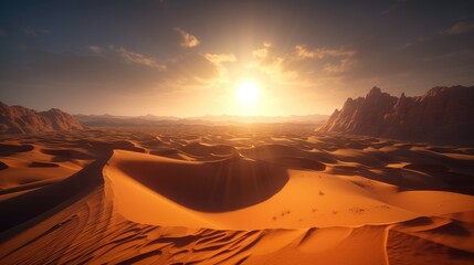 Fototapeta na wymiar Sunrise in sahara desert. Created with Generative AI.
