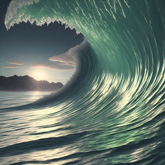 Obraz premium ocean waves and sun - abstract ocean waves bakground - Generative AI