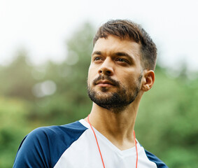 outdoor fitness jogging man sport exercise portrait happy lifestyle health fit instructor coach trainer training health girl strong sportswear athlete workout