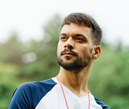 outdoor fitness jogging man sport exercise portrait happy lifestyle health fit instructor coach trainer training health girl strong sportswear athlete workout