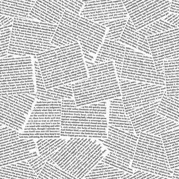 Seamless pattern has been made from sonnets by William Shakespeare. Newspaper print style illustration for textile, wallpaper, wrapping