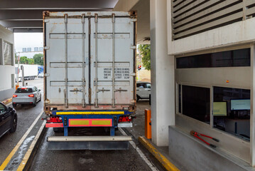 Customs control in the port of Algeciras, truck with an international container.
