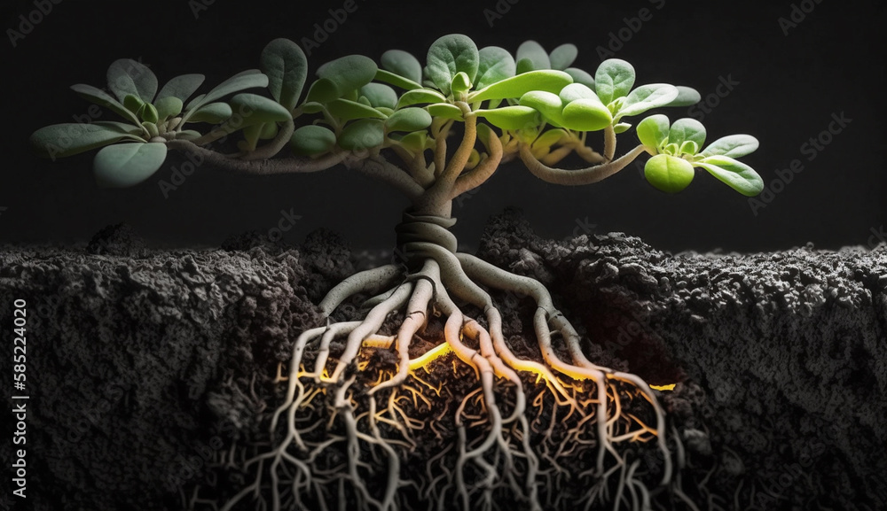 Poster new life sprouts from twisted root macro image generated by ai