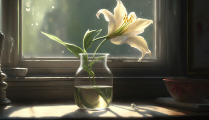 Flower vase on a window sill indoors generated by AI