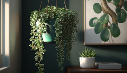 Inside domestic room green plant in vase decoration generated by AI