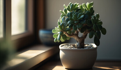 A lush green houseplant thrives near a window generated by AI