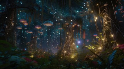 Enchanted dark forest. Created with generative AI.