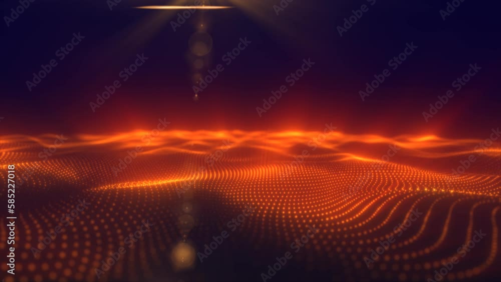 Wall mural abstract orange energy surface with magic waves of particles and points with an endation background 
