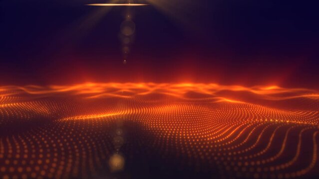 Abstract orange energy surface with magic waves of particles and points with an endation background of blur and glow with an abstract background, video 4K, 60 FPS