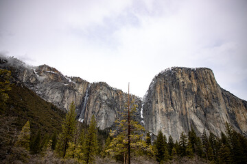 Yosemite Valley on Cloudy Day and cover with Snow