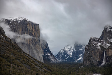 Yosemite Valley on Cloudy Day and cover with Snow