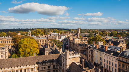 Famous attractions in Oxford, UK: Oxford University, Harry Potter Church, Harry Potter Canteen, etc. - obrazy, fototapety, plakaty