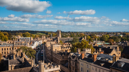Famous attractions in Oxford, UK: Oxford University, Harry Potter Church, Harry Potter Canteen, etc. - obrazy, fototapety, plakaty
