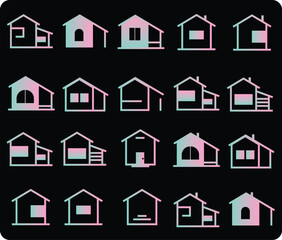 A set of modern trending house icons in gradient style. Home icon set. Illustration of a house symbol that is very easy to use on a website or mobile app.