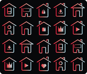 A set of modern trending house icons in gradient style. Thin line of modern house, window door. with flat hotel hut residence symbol