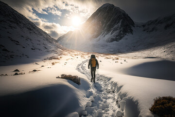 silhouette of a person in the snow walking - made with generative ai