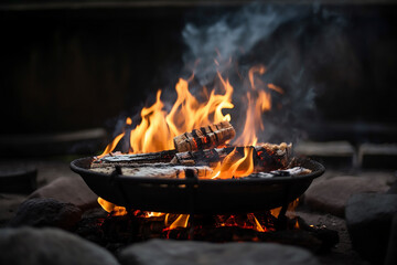 Various delicious grilled meat with vegetables on the grill, generative AI tools 