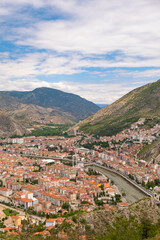 Fototapeta na wymiar Top view of Amasya city, Turkey. Landspace of the city of Amasya province