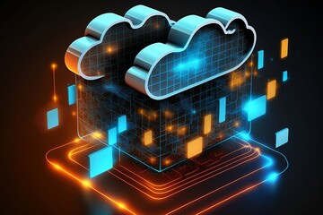 art collage, modern cloud and digital data storage icon
