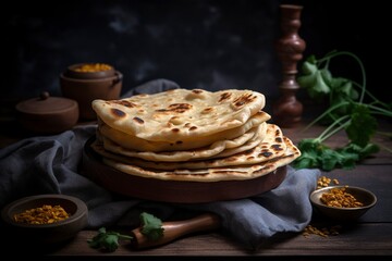 Homemade Roti Chapati Flatbread on wooden background