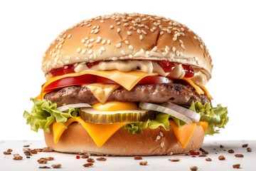 Fresh Tasty Burger isolated on White Background