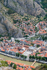 Fototapeta na wymiar Top view of Amasya city, Turkey. Landspace of the city of Amasya province