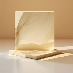 white structured marble plate for product presentation in beige ambiente and shadow of falling sun