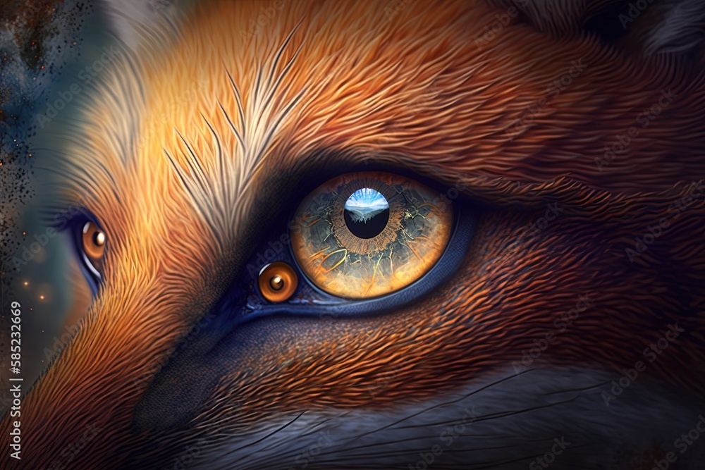 Poster mystical wisdom in a fox's eyes: a tale of magic generative ai