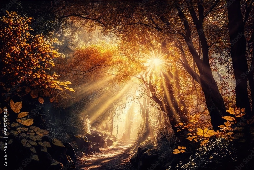 Poster rays of sunshine in a glorious spectrum: capturing thewarmth of a golden day generative ai