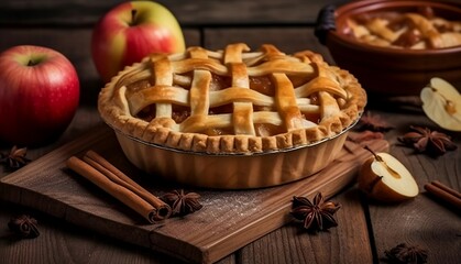 Fototapeta premium apple pie with cinnamon sticks