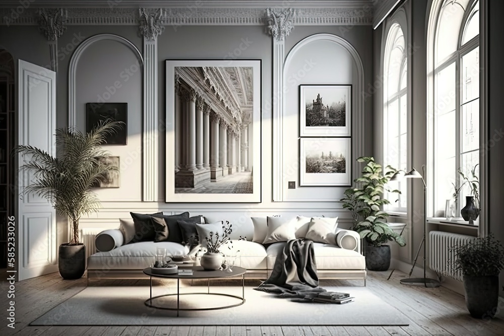 Poster serene and spacious: capturing the size and splendor of home interiors generative ai