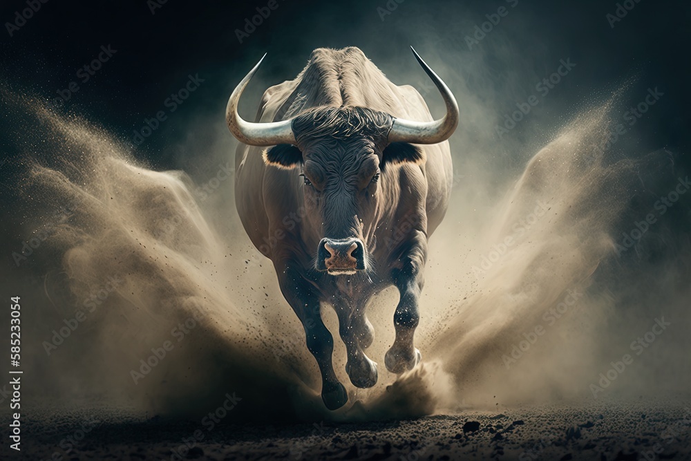 Poster stampede of strength: the unyielding resilience of a bull running free generative ai