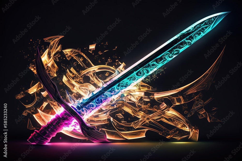 Poster mesmerizing fluorescent sparks - an illuminating neon sword image generative ai