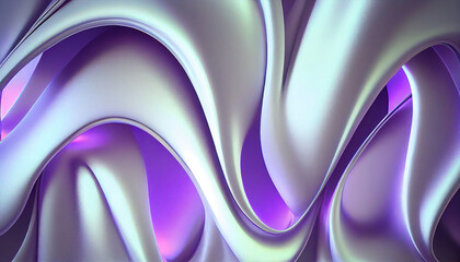 White Blue Violet Wavy Satin glass Background, Neon Lighting abstract with curves light purple background. - Generative AI
