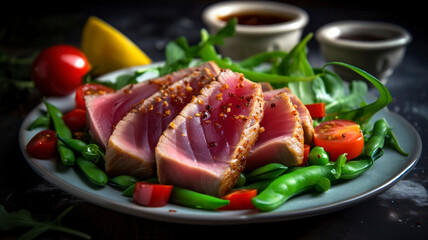 Scrumptious Tuna Slices with Fresh Salad Greens