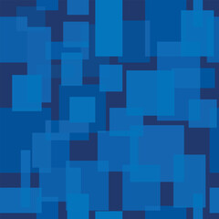 Blue square seamless pattern. Geometric shapes with different opacity repeat on dark background. Vector illustration.