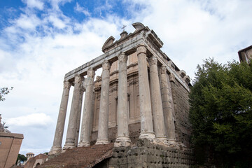 Naklejka premium The Temple of Antoninus and Faustina is a temple of Ancient Rome (later adapted a Catholic church) located in the Roman Forum, Rome, Italy.