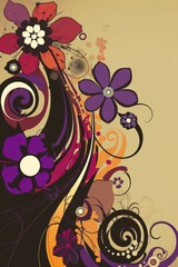 A digital illustration of an abstract floral design with swirls. Generative AI. 