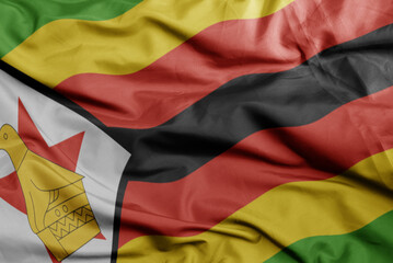 waving national flag of zimbabwe .macro shot. 3D illustration