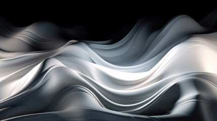 White Wavy Satin glass Background, Neon Lighting highlights a white silk fabric blowing in the wind folds -Generative AI